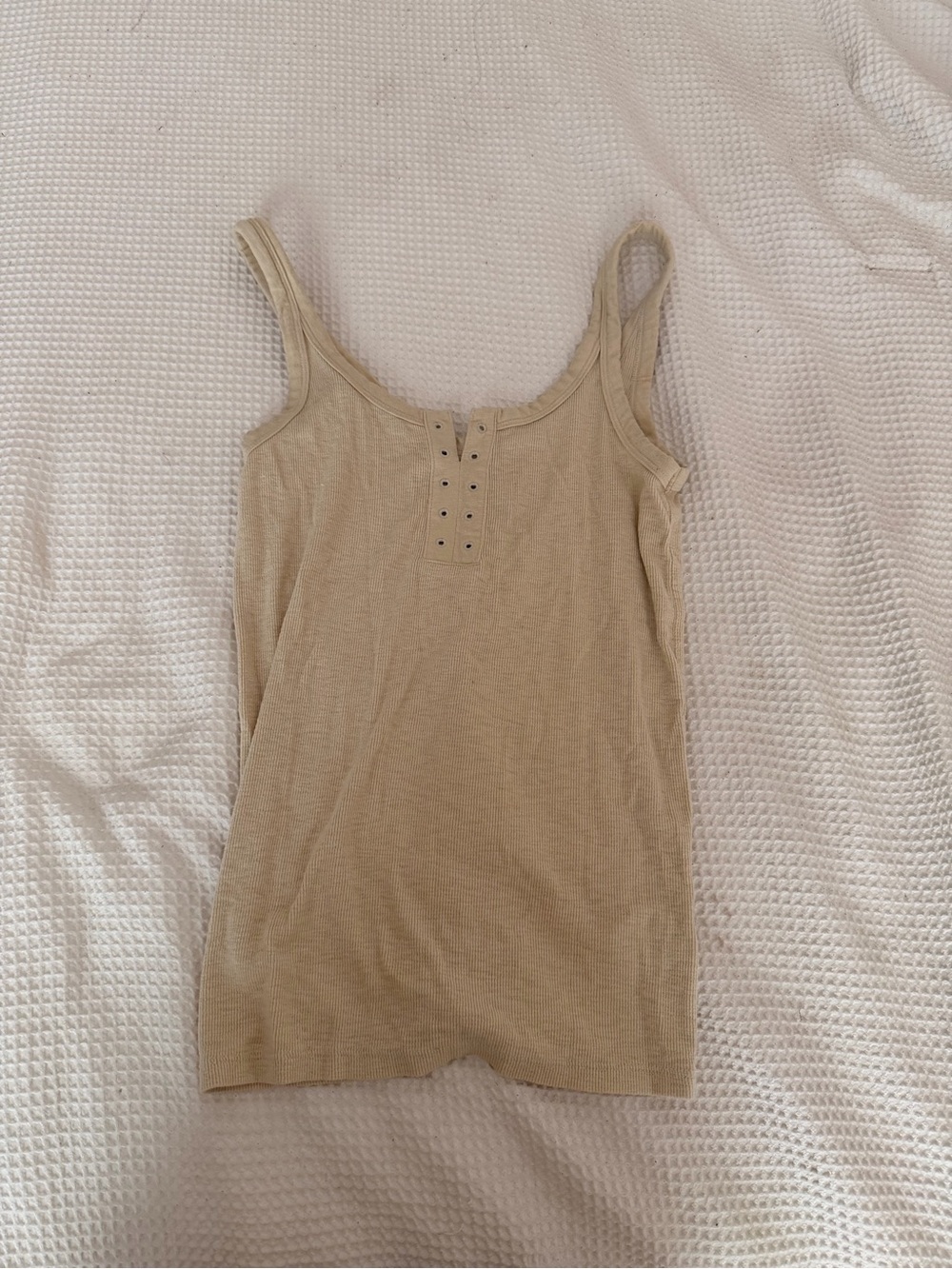aerie Ribbed Henley Tank Top in Beige